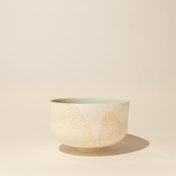 Goji Studios - Matcha Bowl - White & Beige with Blue Interior